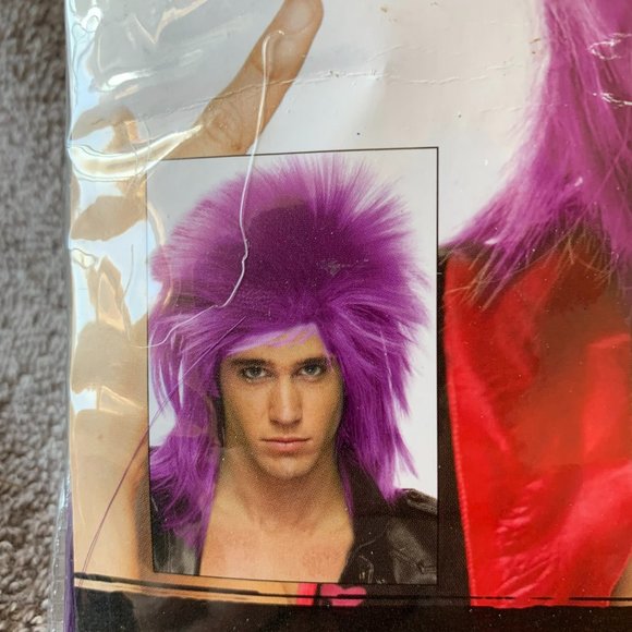 West Bay Characters Spike Synthetic Wig Purple Rockstar Band Punk Rock Stage - Picture 3 of 8